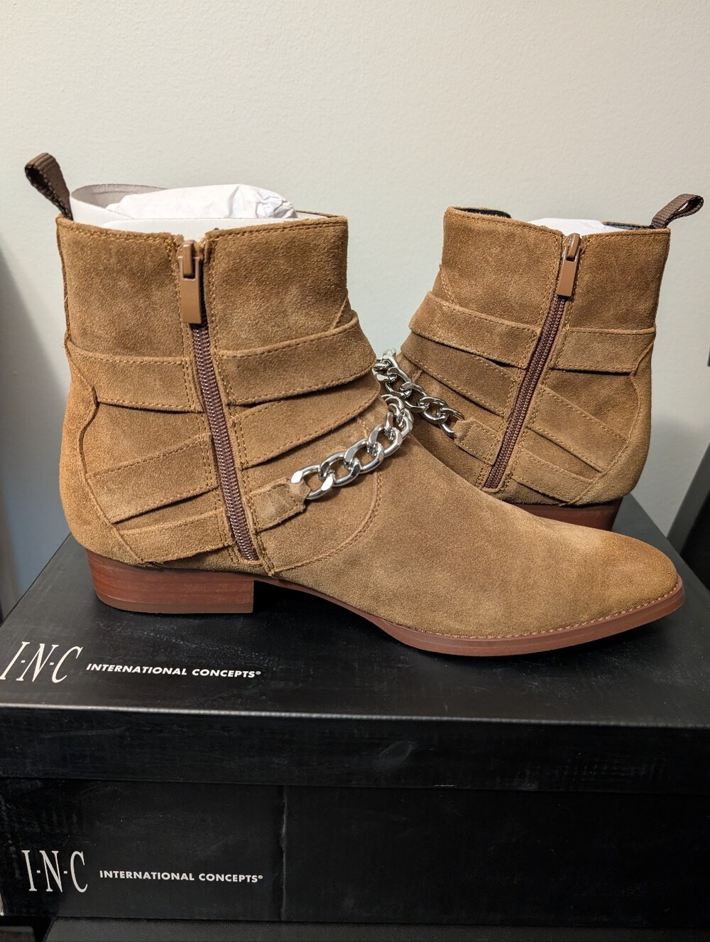 Men's INC International Concepts Brown Suede Boots with Silver Chain